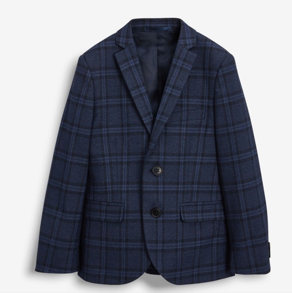 next Other - 7Y Next Navy Blue Skinny Fit Check Blazer
